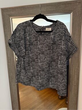 Melloday Black & White Patterned Short-Sleeve Top Size XL